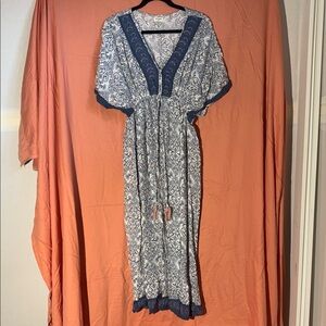 Cost Plus World Market Blue and White Patterned Dress